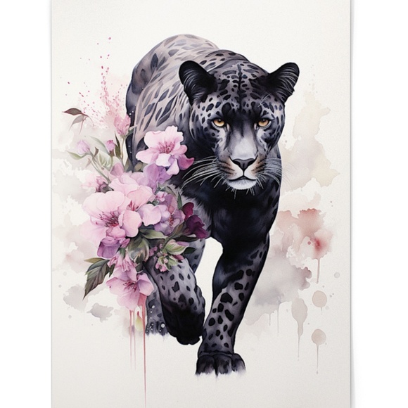 Watercolor Black Jaguar Wall Art Print Unframed - Majestic Jungle Elegance - Picture 3 of 6